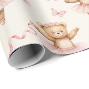 Papel De Presente Ballerina Teddy Ursos Rosa Tutus e Borboletas