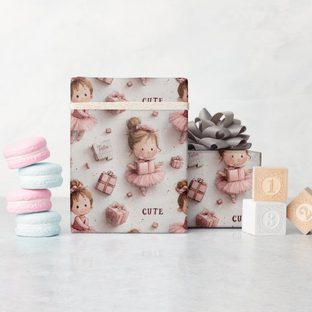 Papel De Presente Ballet Party in Blush and Ballet Pink (Chá de bebê)