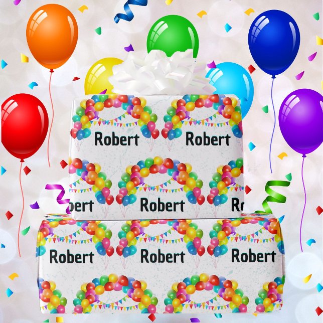Papel De Presente Balloon Arch Birthday Celebration Add Name (Criador carregado)