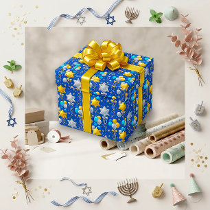 Papel De Presente Baloão de estrela de aniversário de Hanukkah azul