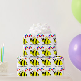 Papel De Presente Balões Amarelos de Abelha de Aniversário