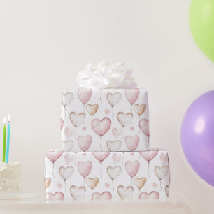 Papel De Presente Balões Brancos e Rosa Aniversário