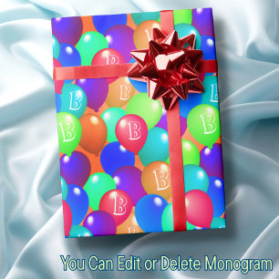 Papel De Presente Balões Coloridos Personalizados Monograma Feliz Al
