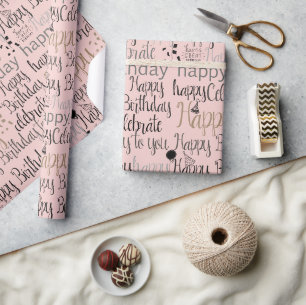 Papel De Presente Balões Cor-de-rosa Felizes Aniversário