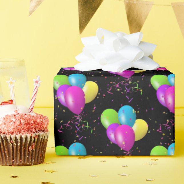 Papel De Presente Balões de aniversário com confete (Festa de aniversário)
