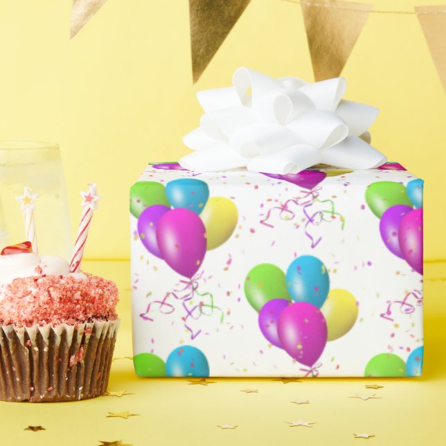 Papel De Presente Balões De Aniversário Com Confetti (Festa de aniversário)