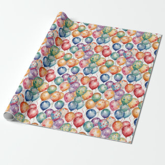 Papel De Presente Balões de Aniversário de Aquarela