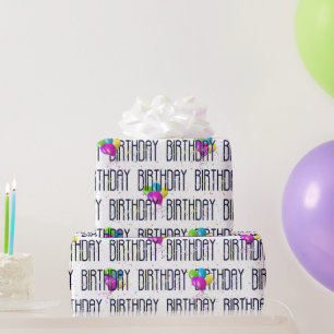 Papel De Presente Balões de aniversário e Confetti em branco