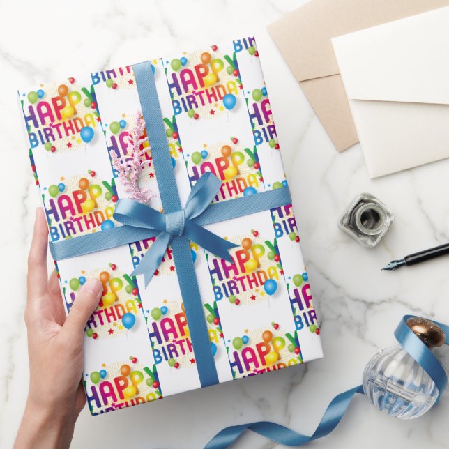 Papel De Presente Balões de Aniversário em Branco (Presentear)
