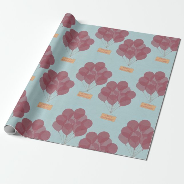 Papel De Presente Balões de aniversário felizes (Desenrolado)