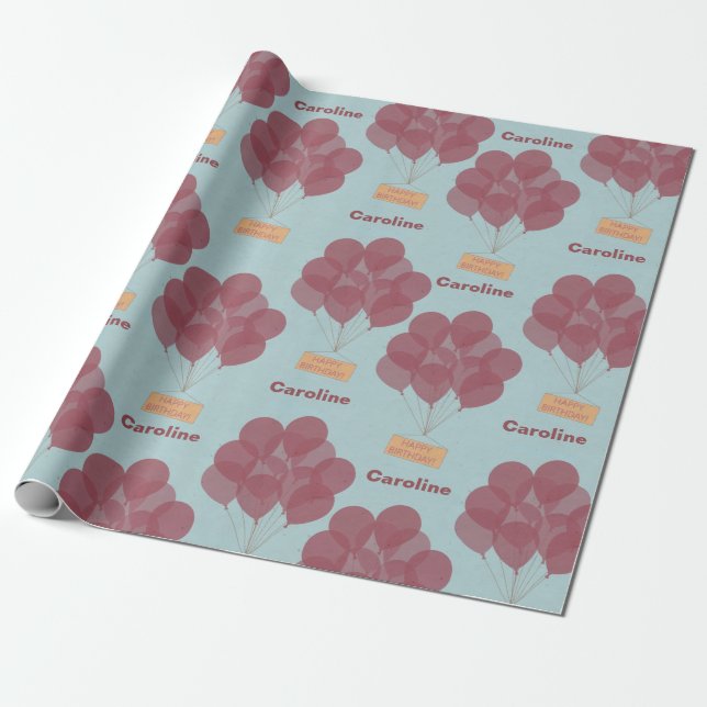 Papel De Presente Balões de aniversário felizes personalizados (Desenrolado)