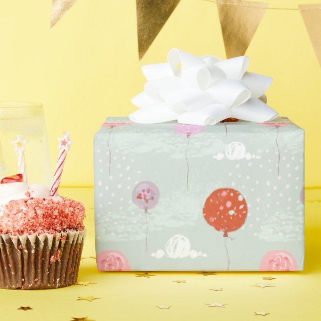 Papel De Presente Balões de Aquarela (Festa de aniversário)