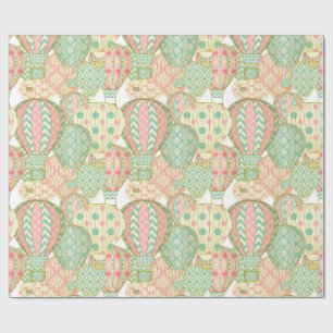 Papel De Presente Balões de Ar Quente Rosa Pastel e Azul