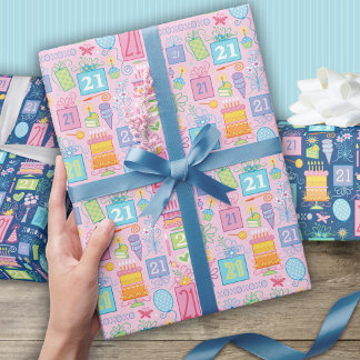 Papel De Presente Balões de Bolo de aniversário de 21 anos que apres