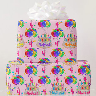Papel De Presente Balões de Bolo de Aniversário Personalizar NOME AG