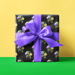 Papel De Presente Balões de Carnaval Verde Roxo Dourado Amarelo