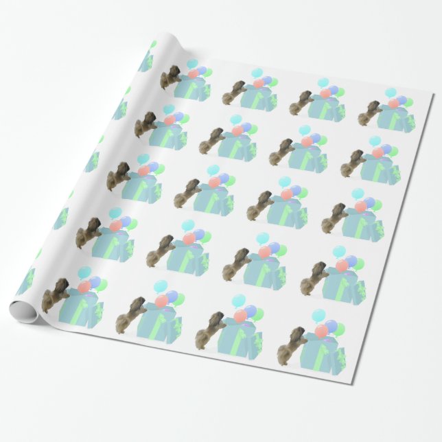Papel De Presente Balões de Celebração do Pequinês (Desenrolado)