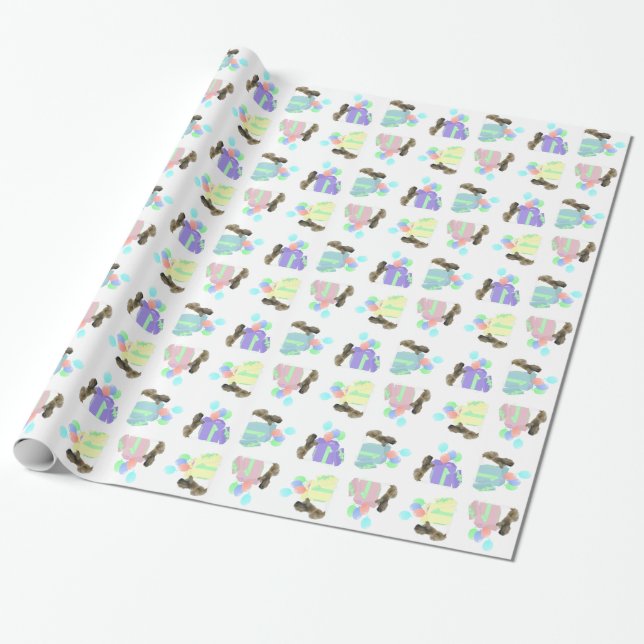 Papel De Presente Balões de Celebração do Pequinês (Desenrolado)