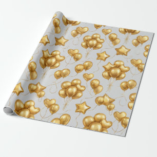 Papel De Presente Balões de Celebração Dourados Padrão