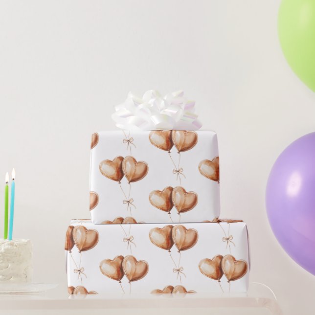 Papel De Presente Balões de Coração de Caramelo de Aniversário (Presentes para festas)