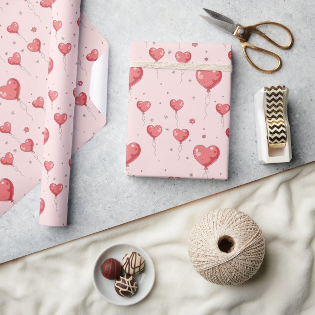 Papel De Presente Balões de Coração Fofo Amor  (Artesanato)