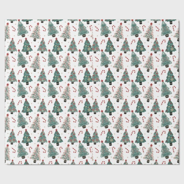 Papel De Presente Balões de Natal Listras Vermelhas e Brancas Árvore (Barra)