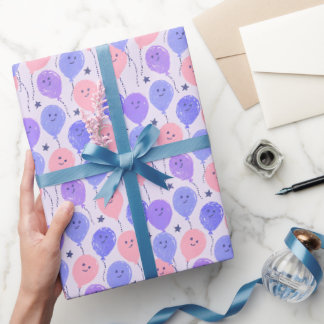 Papel De Presente Balões Divertidos Rosa e Roxo