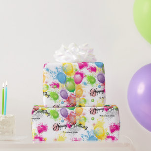 Papel De Presente Balões do aniversário do respingo da cor