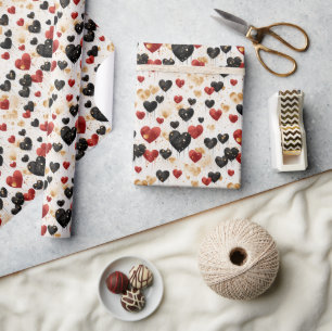 Papel De Presente Balões do Coração Dourado e Preto Vermelho