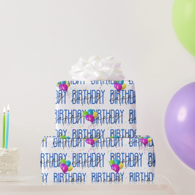 Papel De Presente Balões e Confetes de Aniversário Feliz   (Presentes para festas)