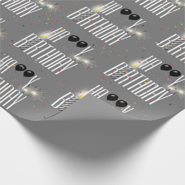 Papel De Presente Balões e Confetes de Aniversário Feliz   (Ponta)