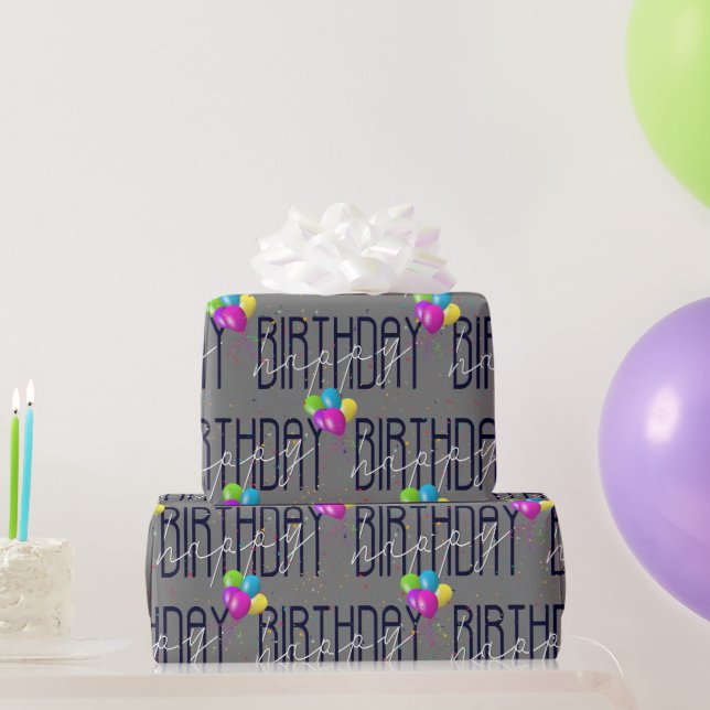 Papel De Presente Balões e Confetes de Aniversário Feliz  (Presentes para festas)