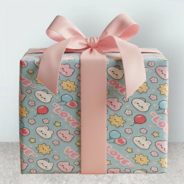 Papel De Presente Balões Kawaii Coelho Flores de Cerejeira Padrão