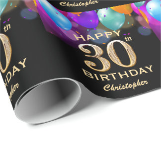 Papel De Presente Balões Pretos e Dourados do Partido aniversário de
