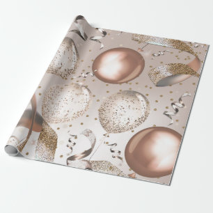 Papel De Presente Balões Rosa Dourado e Brilho Festa Sweet 16
