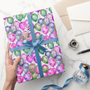 Papel De Presente Balões Vibrantes em Aquarela Rosa Roxo Verde