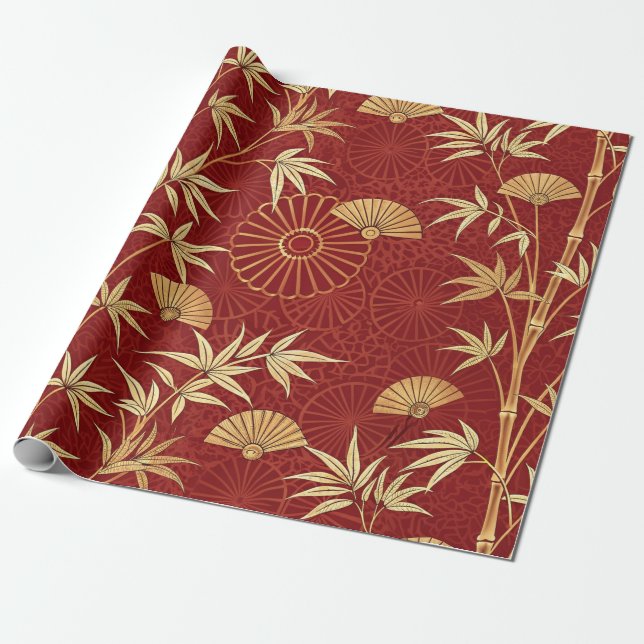 Papel De Presente Bambu Crimson East Asiático (2) (Desenrolado)