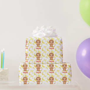 Papel De Presente Banana Baby Monkey Parabéns