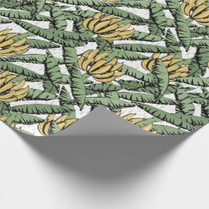 Papel De Presente Banana branca e amarela tropicais e folhas