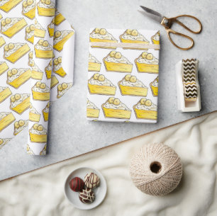 Papel De Presente Banana Cream Creme Pie Slice Dessert Baking Amarel
