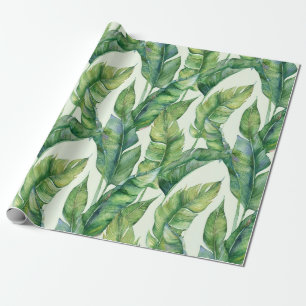 Papel De Presente Banana Verde Vibrante Deixa Padrão De Aquarela