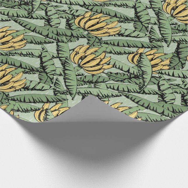 Papel De Presente Bananas Amarelas Verdes e Folhas (Ponta)