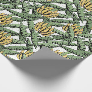 Papel De Presente Bananas e Folhas Amarelas brancas exóticas