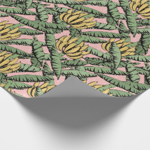 Papel De Presente Bananas e Folhas Amarelas Exóticas Rosa