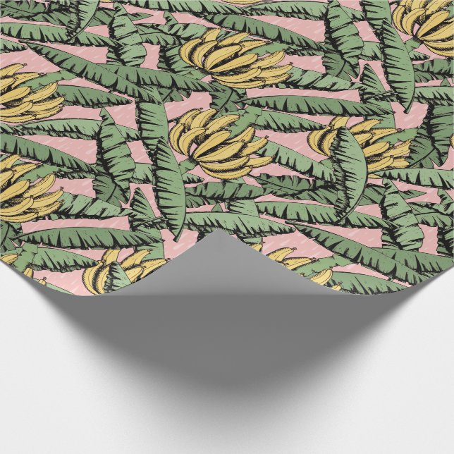 Papel De Presente Bananas e Folhas Amarelas Exóticas Rosa (Ponta)