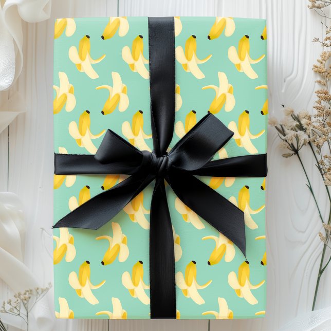 Papel De Presente Bananas em Padrão de Frutas Verde-Menta (Criador carregado)