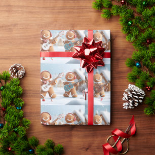 Papel De Presente Banda de pão-de-gengibre brincando na neve