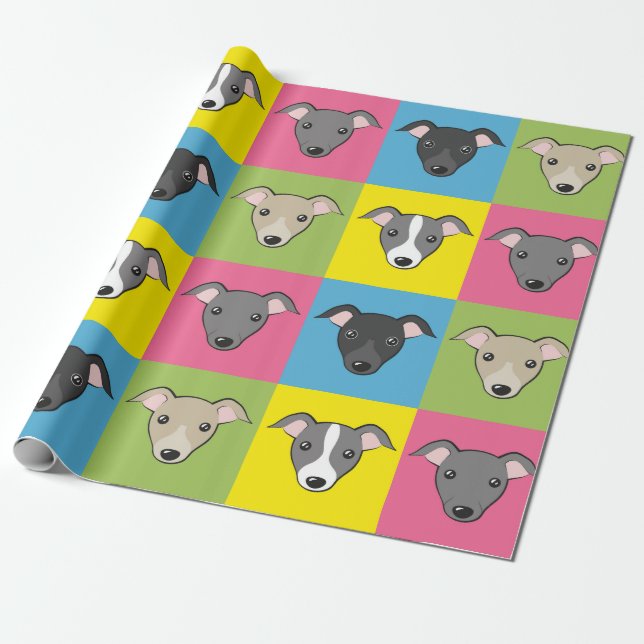 Papel De Presente Banda desenhada branca Padrão de pop de galgos ita (Desenrolado)