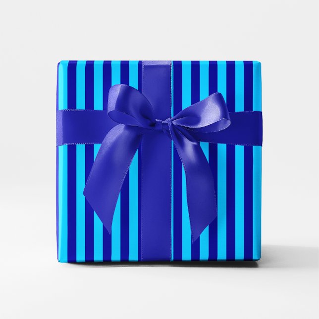 Papel De Presente Bandas Azuis Aqua 2 (Aqua Blue Stripes 2 Wrapping Paper)