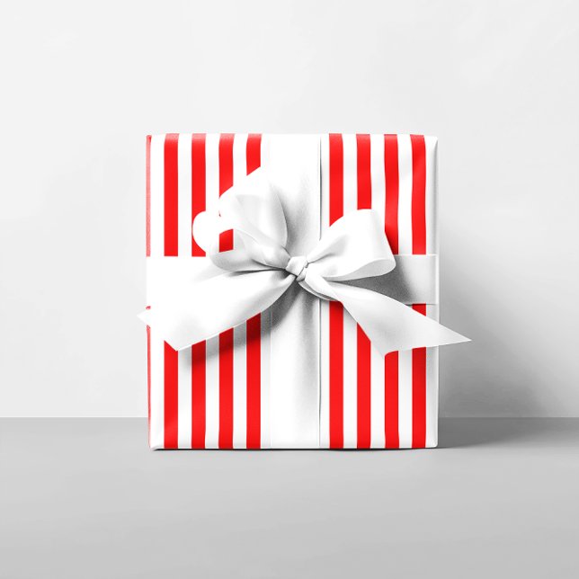 Papel De Presente Bandas brancas e vermelhas (White and Red Stripes Wrapping Paper)